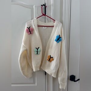 Women's Cream Sweater with Colorful Butterflies - NWT